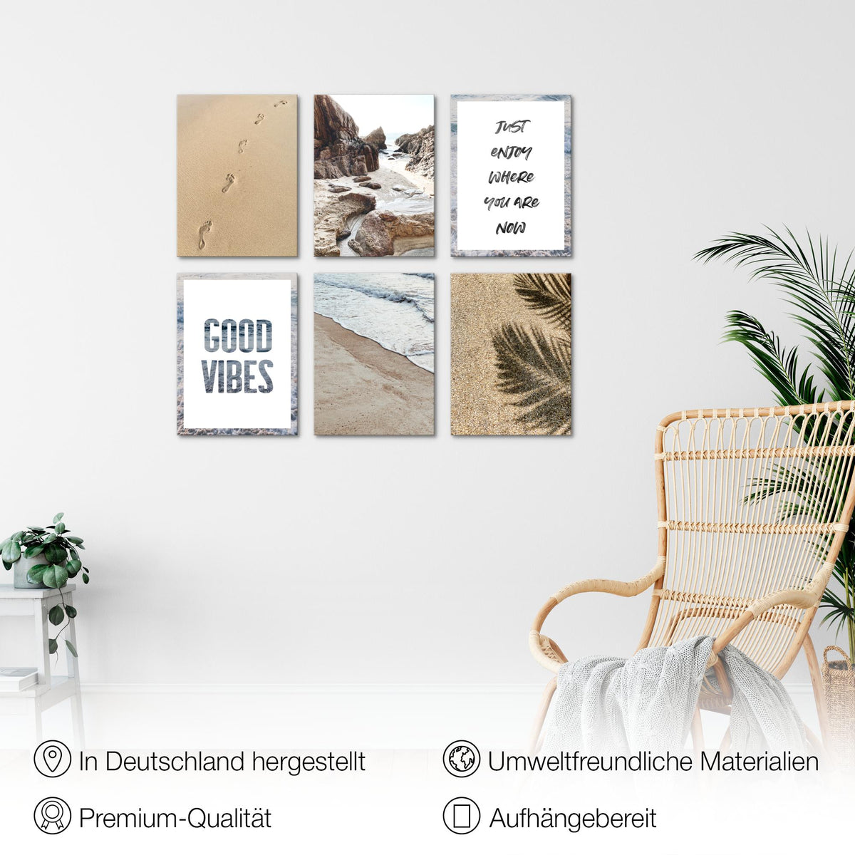 Novart Wandbilder Set Meer - 3 Bilder Strand Paradies 30x40cm Komplett Aufhängfertig