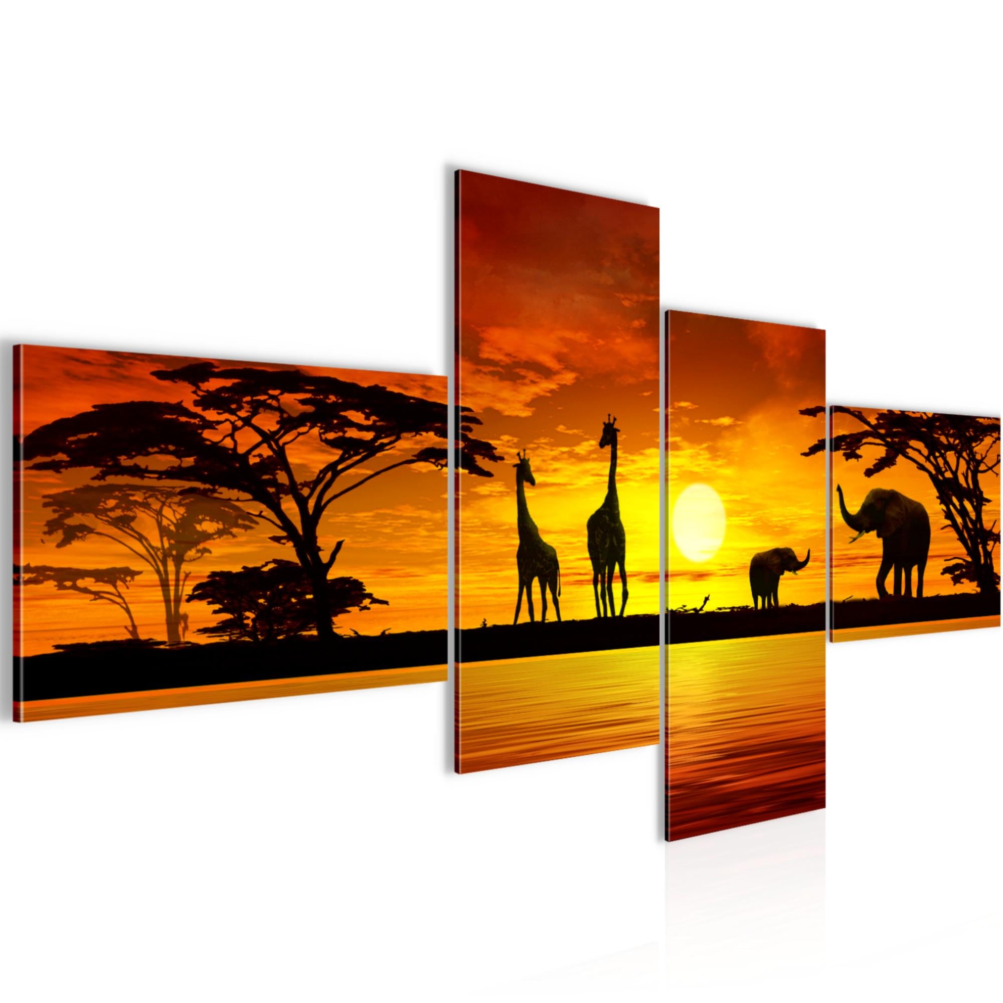 Runa Art - Bilder Afrika Sonnenuntergang 200 x 100 cm 5 Teilig XXL  Wanddekoration Design Grau Orange 000251b